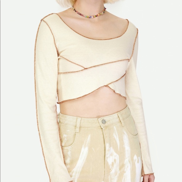 Beige Stitching Rib Top Cider - Picture 2 of 3